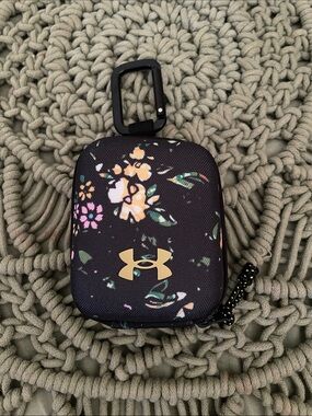 Under Armour Black Floral Zip Case with Gold Logo and Carabiner